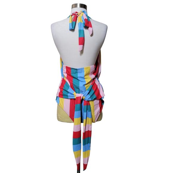 Shein Multicolor Lowcut One Piece Stripe Knot Swimsuit Adjustable Size 16 - Picture 5 of 8